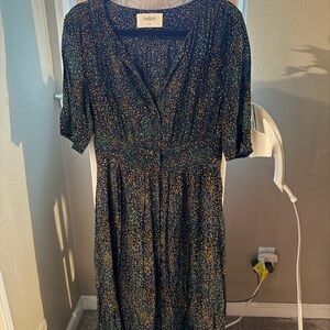 Ba&sh Navy and Green Midi Dress